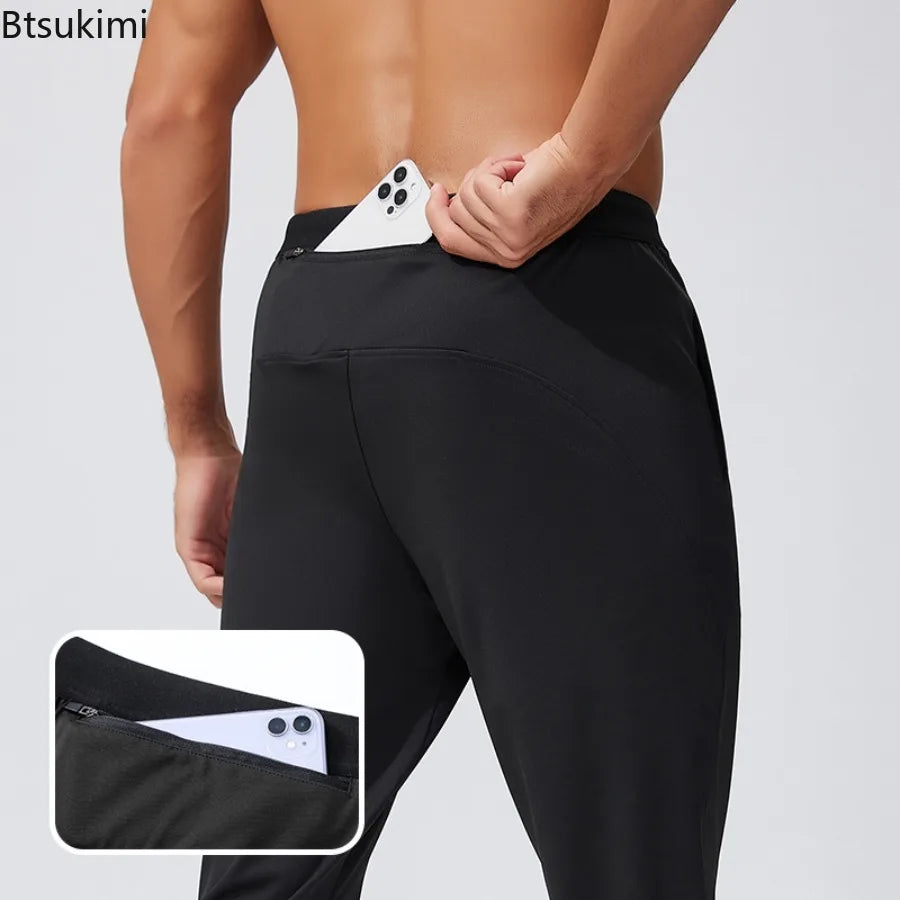 Outdoor Running Sports Pants for Men Spring Autumn Breathable Zipper Pockets Sweatpants High Elastic Quick Dry Basketball Pants