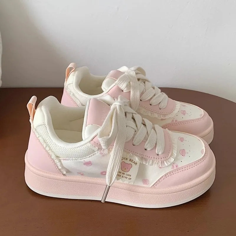 2025 New Women Sneakers Fashion Cute Ladies Causal Shoes Patchwork Non-slip Women's Sports Shoes with Bowknot Женская Обувь