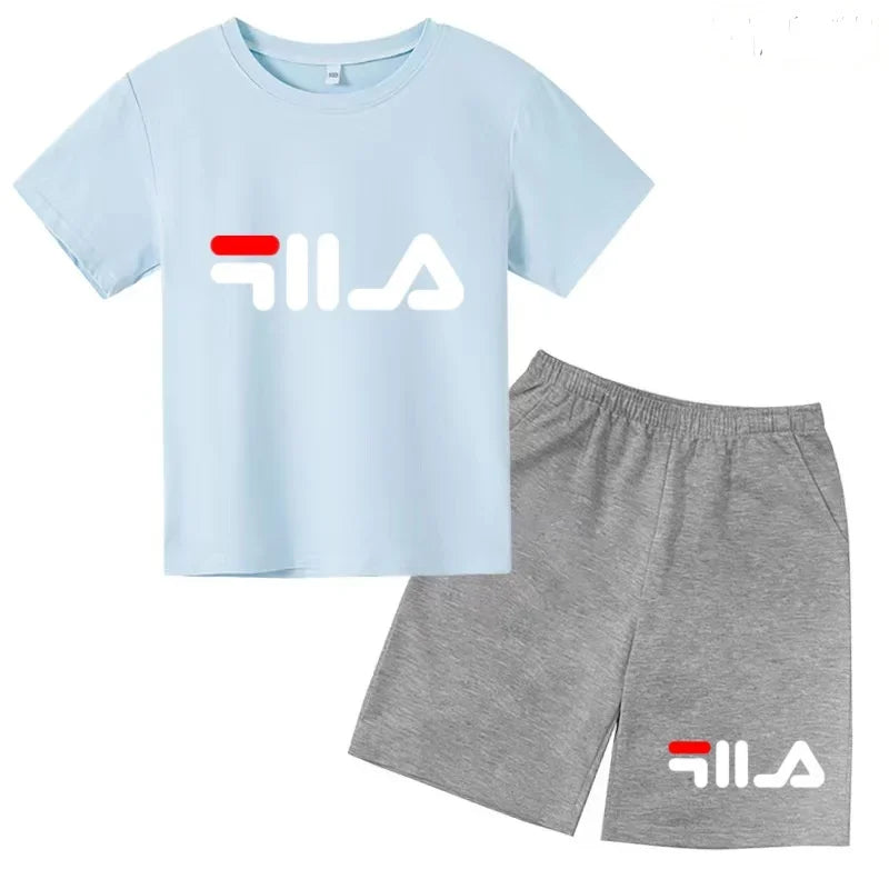 Summer Kids Letter Print 2PCS Outfits Casual Short Sleeve T-Shirt & Shorts Set Sports Tracksuit for Boys Girls 3-12Y