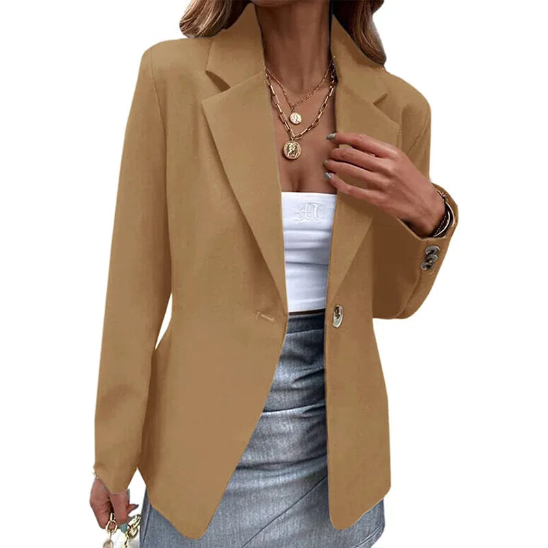 Spring Women's Office Blazers Long Sleeve Solid Color One-button Simple Casual Basic White Khaki Jacket Black Coats