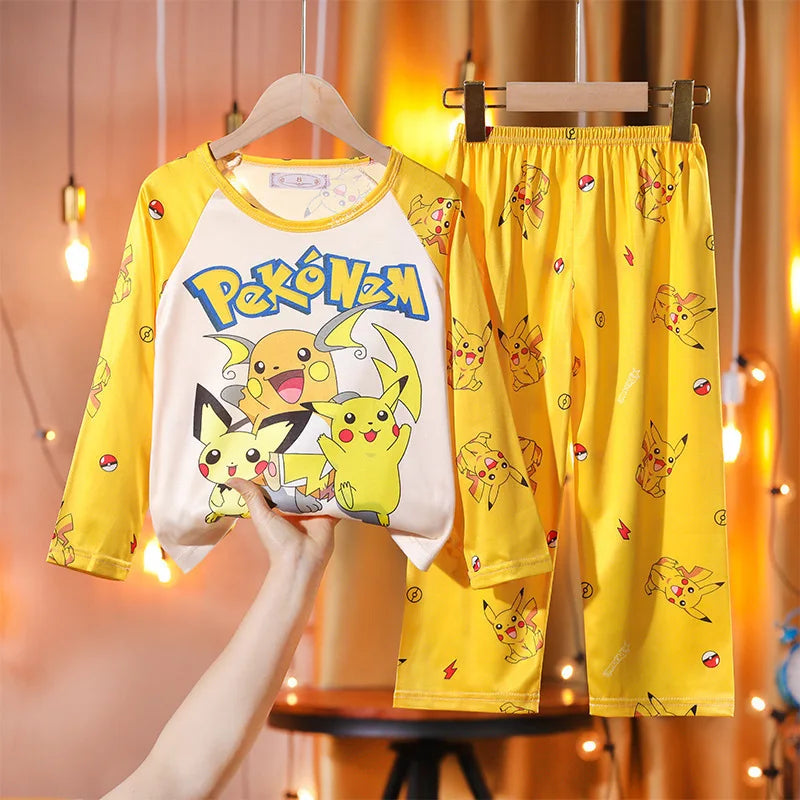Cartoon Pijamas for Kids 3 to 5 7 9 11 13 Years Clothing Sets Boys Home Wear Girls Full Sleeve Pikachu Pajamas Teen Loungewear