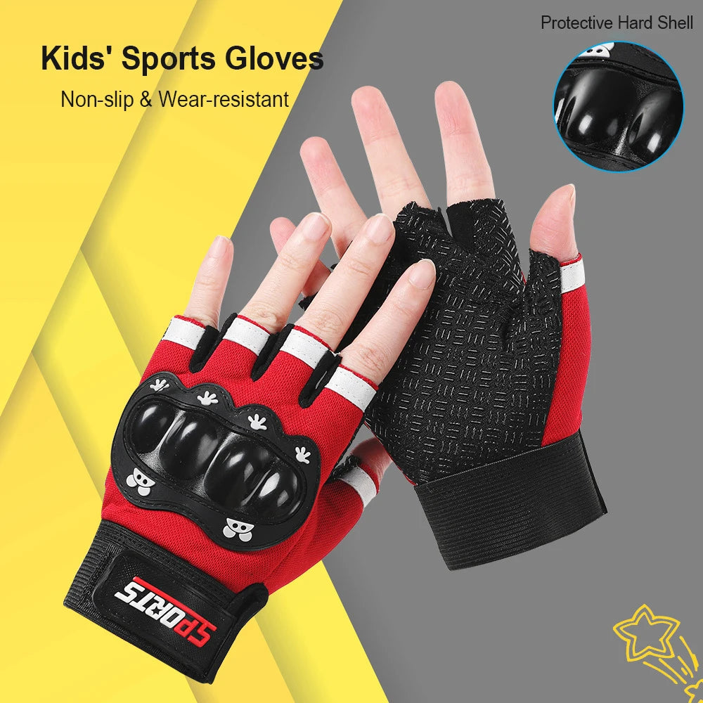 Children's Sports Gloves Cycling Hard-Shell Safety Boy Girl Non-slip Scooter Fall Protection Balance Bike Kids Gloves Ages 5-12