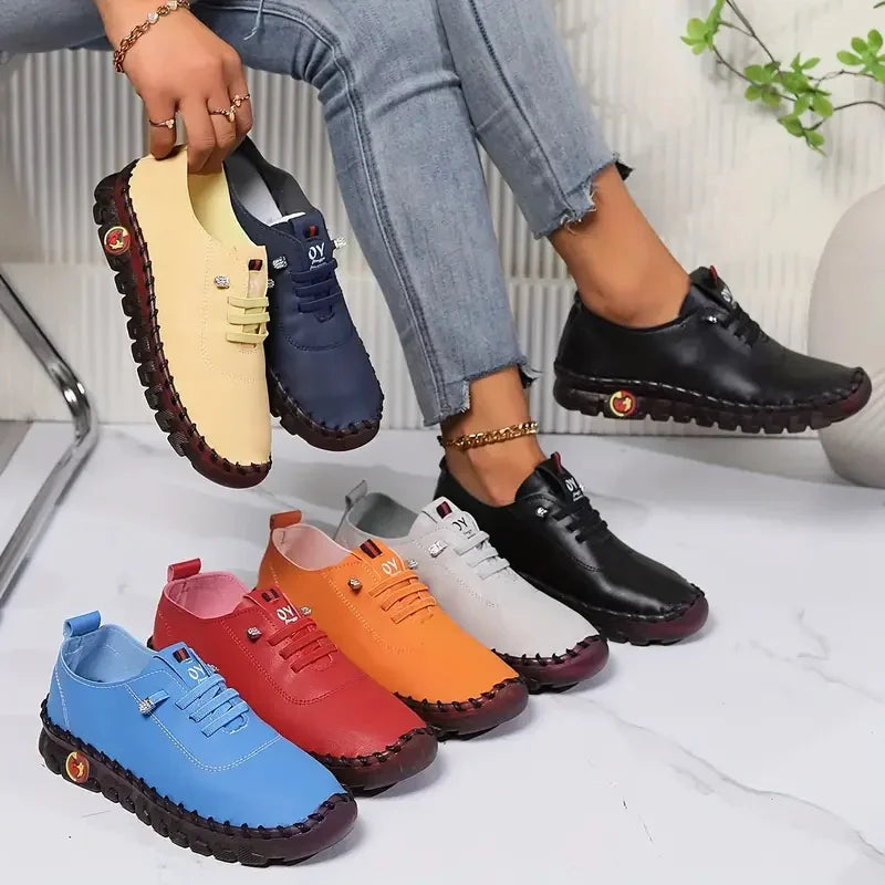 New Women Sneakers Comfortable Soft Leather Loafers Shoes for Women Casual Flat Bottom Mom Shoes Fashion Outdoor Sneakers Women