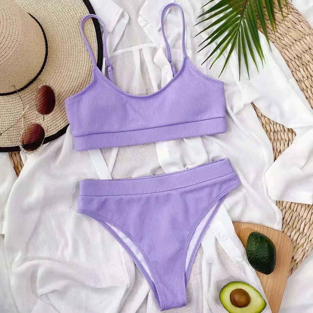 Women High Waisted Bikini Set Color Block Swimsuit 2 Piece High Cut Bathing Suit Cheeky Neon Yellow Swimwear Beach Bathing Suit