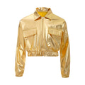 Kids Boys Girls Metallic Jacket Shiny Fashion Children's Coats Long Sleeve Disco Rave Tops Hip-Hop Jazz Dance Costume Outerwear