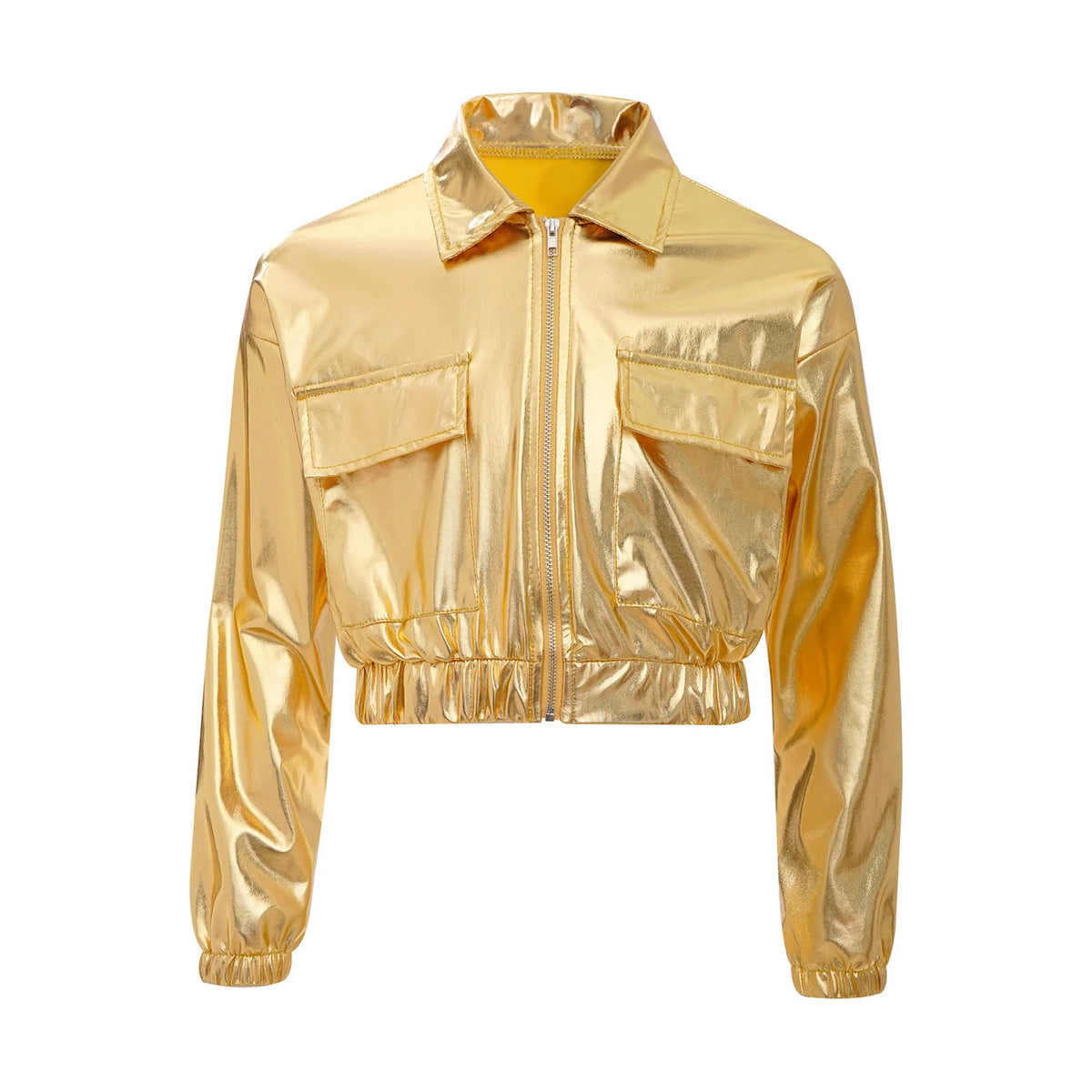 Kids Boys Girls Metallic Jacket Shiny Fashion Children's Coats Long Sleeve Disco Rave Tops Hip-Hop Jazz Dance Costume Outerwear