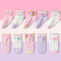 5 Pairs of Kidsren's Floor Socks with Lace Glue, Heart Unicorn Pattern, Boys and Girls, Baby Toddler Soft-Soled Shoes, Indoor Non-Slip Rainbow Pony Mid-Calf Socks, Suitable for Casual Daily Life