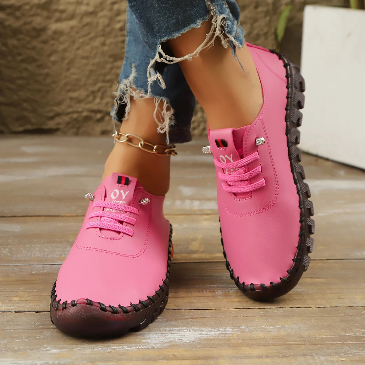 Sneakers Women Shoes Loafers Lace Up Leather Flat New Spring 2025 Casual Comfortable Mom Shoes Mujer Zapatos Chaussure Femme