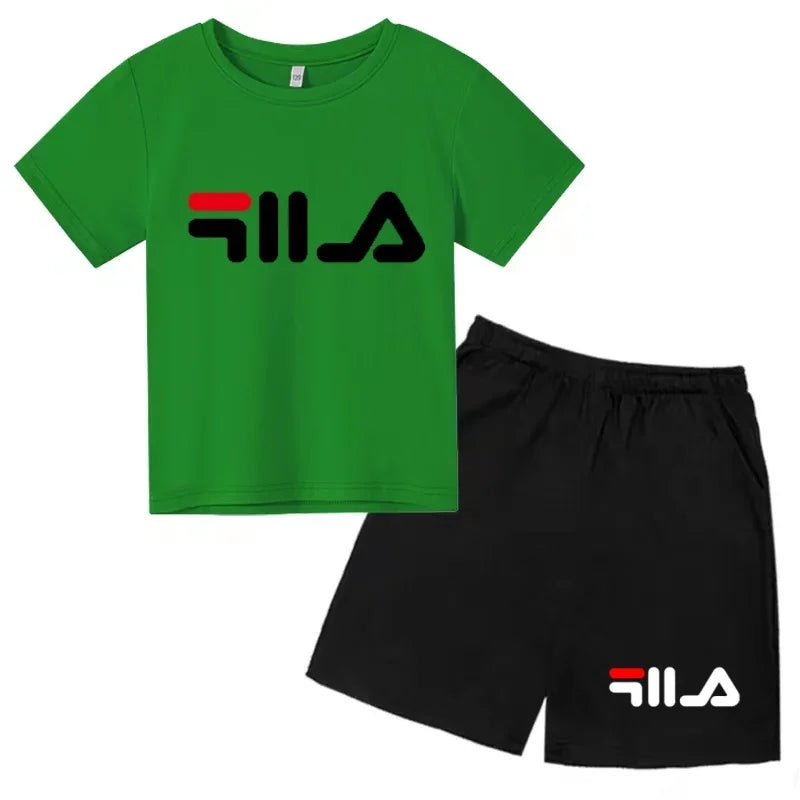 Summer Kids Letter Print 2PCS Outfits Casual Short Sleeve T-Shirt & Shorts Set Sports Tracksuit for Boys Girls 3-12Y