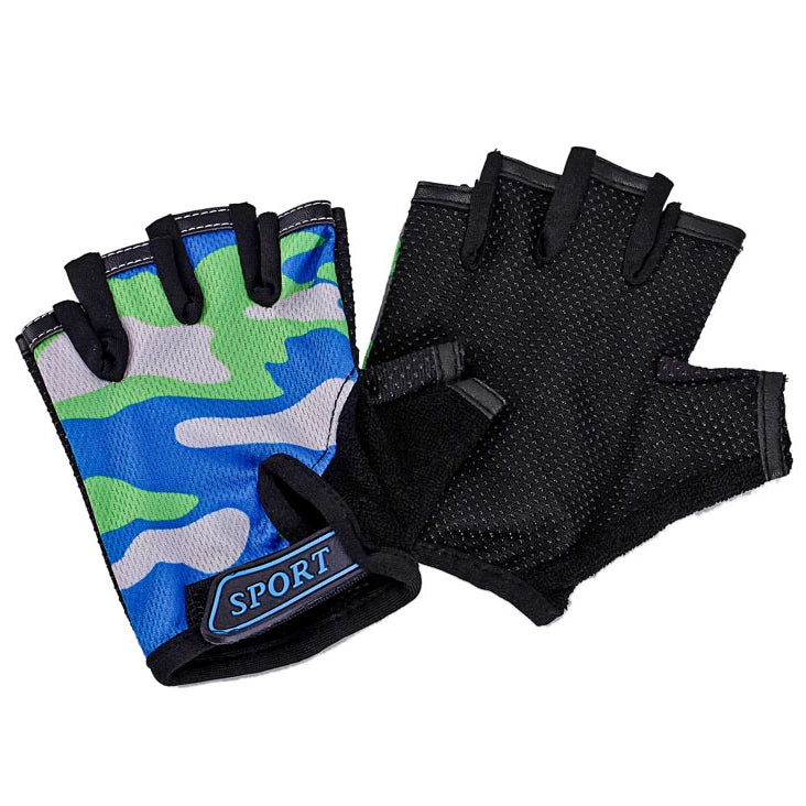 1 Pair Camo Sports Gloves for Children Kids Half Finger Riding Cycling Running Gloves for Boys Girls Outdoor Sports Gloves