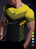 Men's Sports Stripe  Gym T Shirt Mans Casual Short Sleeve Tees Quick Drying Running Sportwear Men Oversized Tops men Clothing