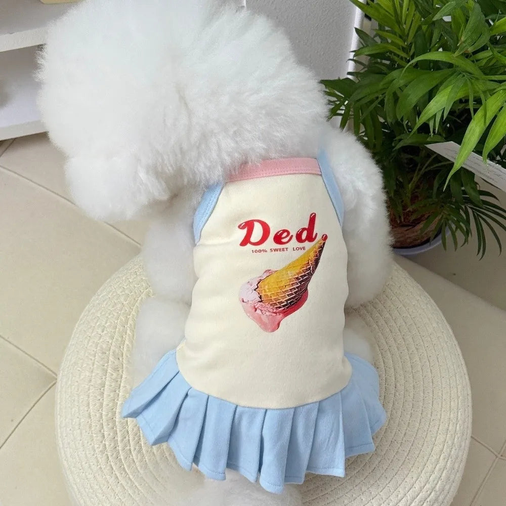 Cartoon Print Pet Ice Cream Camisole Vest Thin Breathable Comfortable Clothing Small Dog Dress Pet Tank Top Puppy Teddy