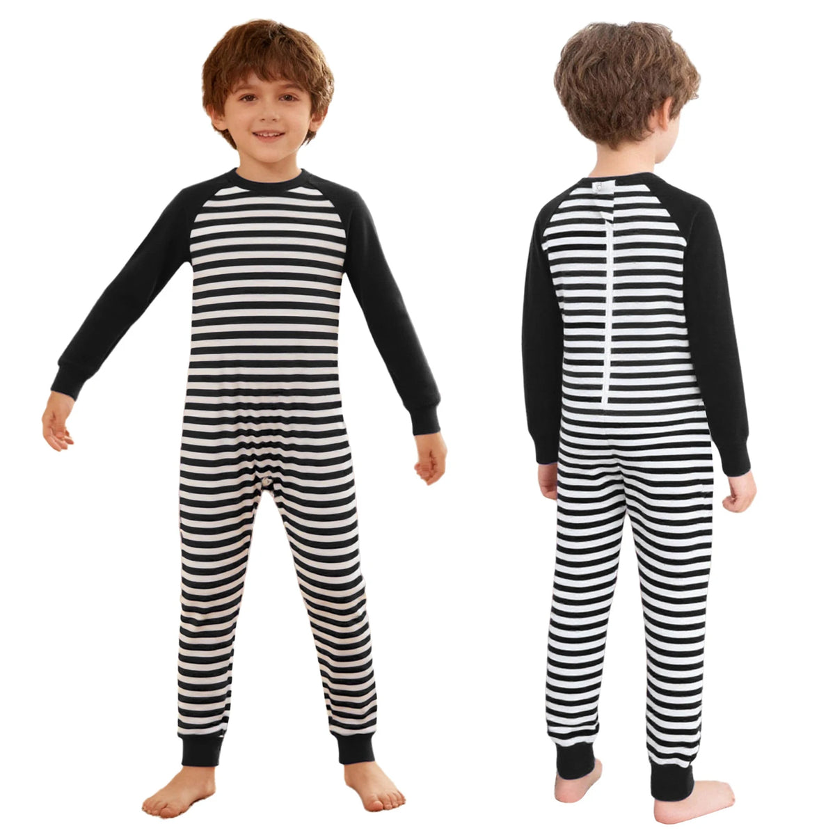 Kid Boys Girls Special Needs Jumpsuit Adaptive Clothing Long Sleeve Full Length Anti-Strip Back Zipper Stripes Rompers One-piece