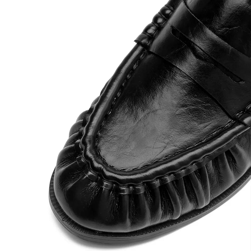 Lady Loafers. New 2026 Model Leather Women's Shoes - Suitable for Ladies to Wear. Handmade Vintage Ruffled Ladies' Sandals