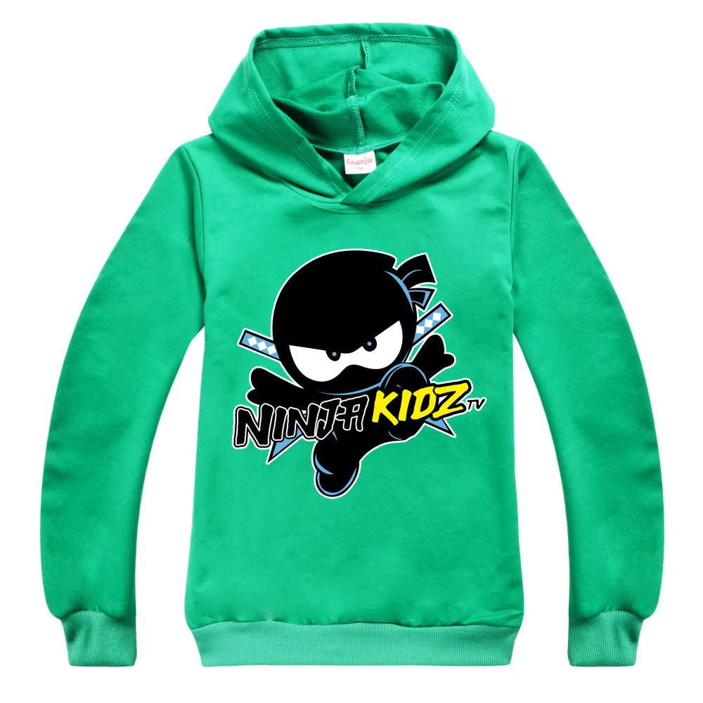 Kids Funny NINJA KIDZ Hoodies Boys Casual T Shirt Cartoon Long Sleeve Children T-Shirts Spring fall Girls Tops Children Clothes