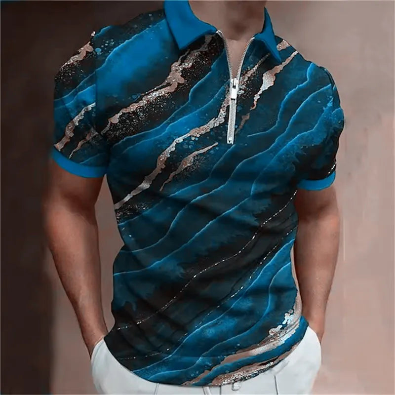 Men's Striped Pattern Polos T-Shirts Summer Short Sleeve 3d Printed Street Male Zippers POLO Tee 6XL Plus Size Casual Tops