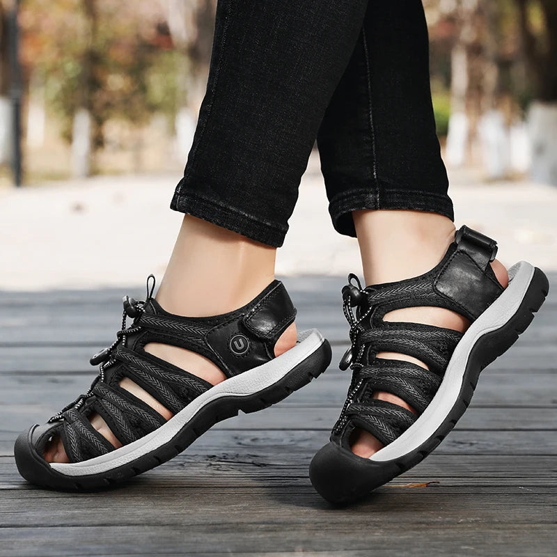Summer Genuine Leather Women's Sandals Comfortable Sandals 2025 New Designer Sneakers Lightweight Outdoor Women Beach Sandals