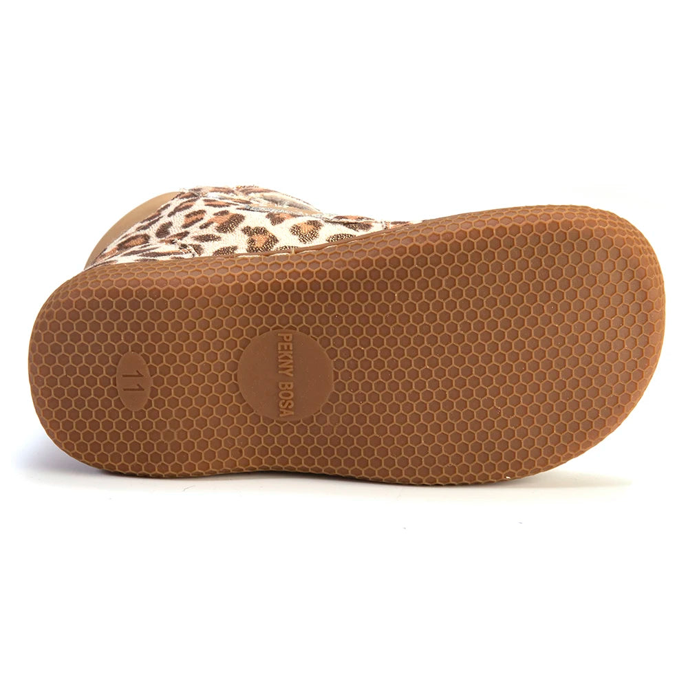 PEKNY BOSA Leopard boots kids shoes for girl ankle shoes soft bottom leather boots wide toes chid barefoot shoes for boy