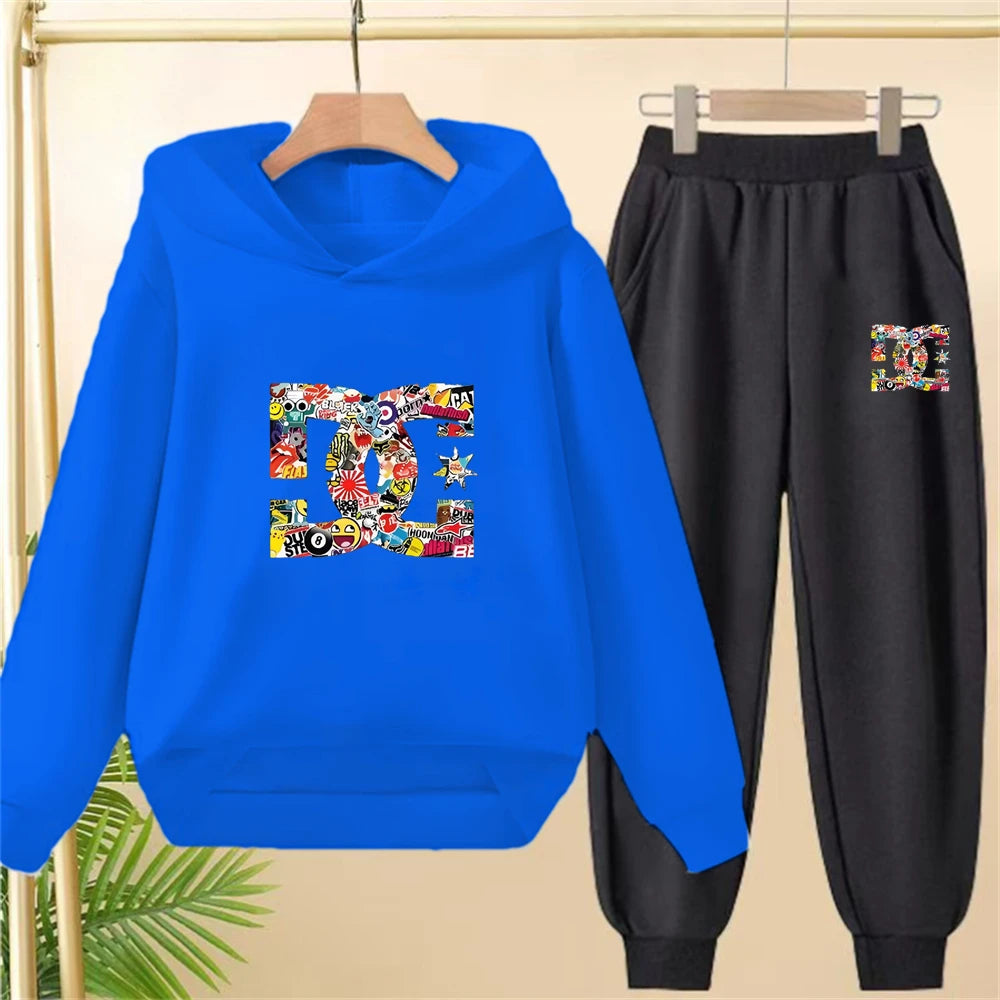 Children's hoodie 3-12 years girls pink boy black tops+pants set leisure sweatshirt printing fashion Kids autumn clothing