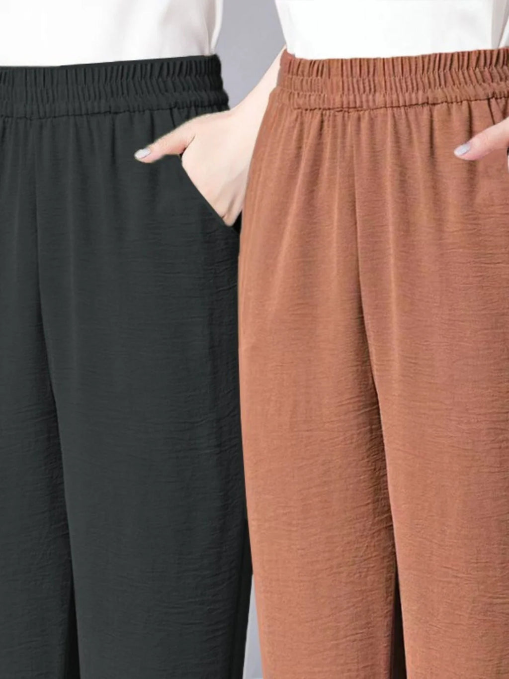 Ladies High Waist Ice Silk Hemp Thin Straight Leg Casual Pants Harlan Sle Nine Point Summer Trousers Pure Color Casual Wear