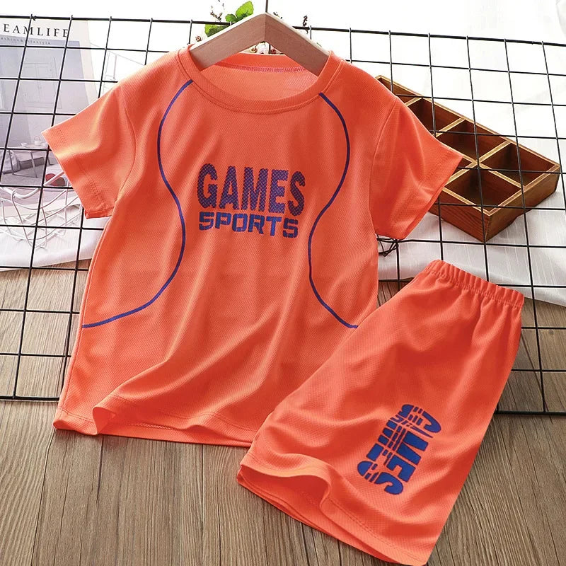 Children's Clothing Sets Letter Printed Short-sleeved Tops + Shorts 2Pcs Sets Kids Boys Clothes Baby Boy Outfit Set Basketball