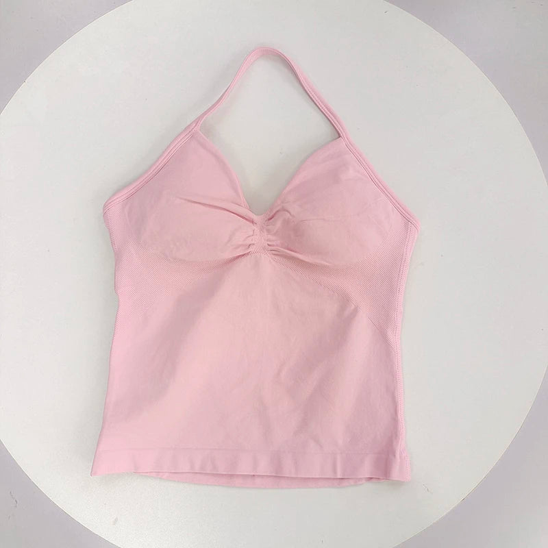 Women's Sexy Sports Bra - Open Back Design, Breathable Stretchy Fabric for Yoga - Elegant Solid Color All-Season Activewear