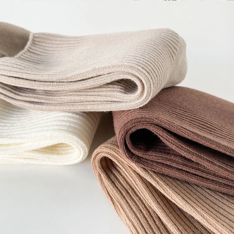 5Pairs Solid Color Women Mid Length Socks  Women's Casual Cotton Socks Autumn Simple Women's Medium Length Socks