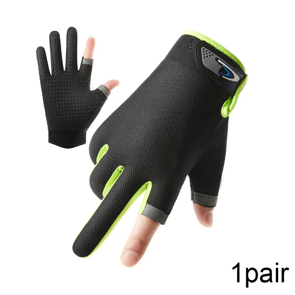 Men Fishing Gloves Women Two Finger Cut Male Touchscreen Angling Anti-Slip Sun-Proof Breathable Cycling Fitness Gloves