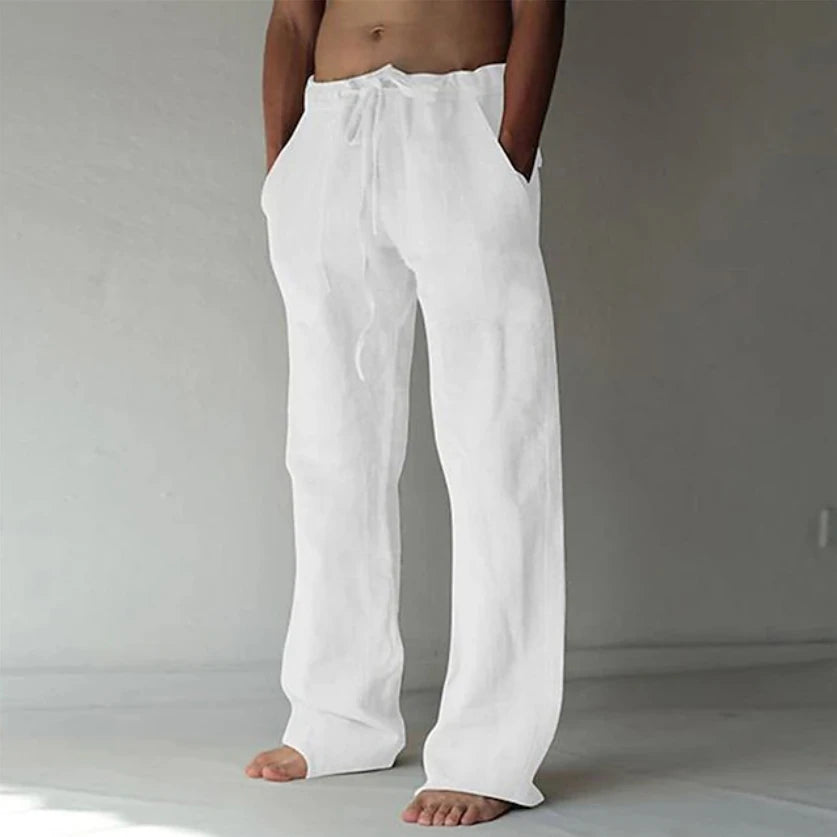 Men's Cotton Linen Loose Fit Pants Comfortable Breathable Casual Wide Leg Trousers for Summer
