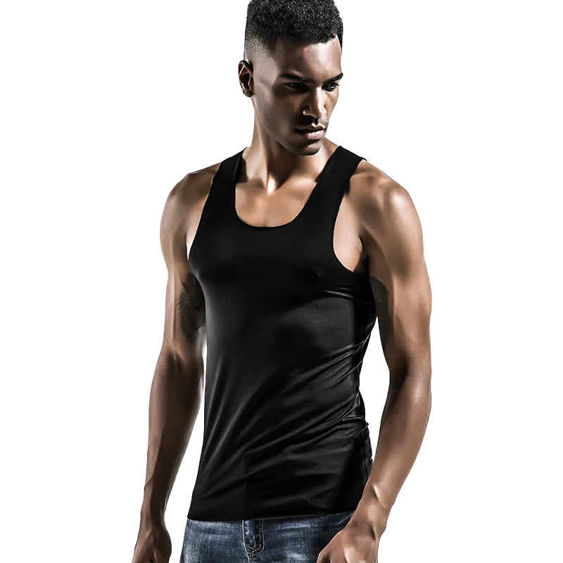 Men's vest, ice-silk seamless fitness tight breathable underwear, youth sports hurdles sleeveless base undershirt