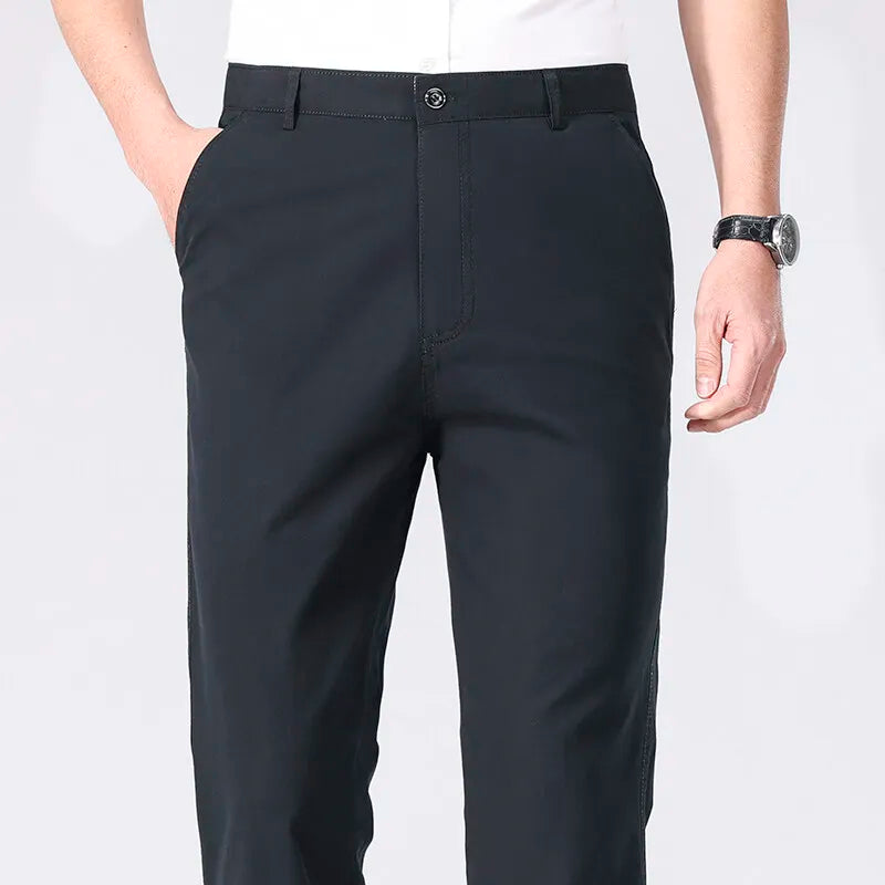 Spring Summer Cotton Suit Pants Men Solid Color Smart Casual Dress Trousers Man Lightweight Zipper Fly Straight Breathable Pants