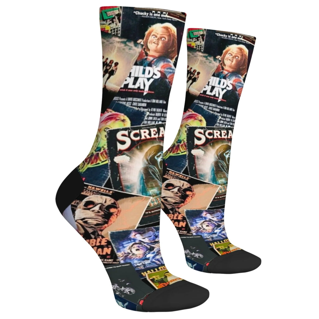 Horror Poster Collage Men's Socks Comfortable Warm Non-slip Street Hip-Hop Style Retro Fashion Socks Novelty Funny Happy Socks