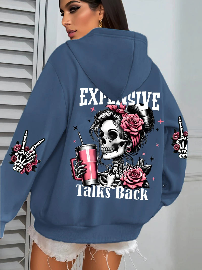 Expensive Talks Back Funny Printing Womens Plus Size Hoodie Multicolor Pullovers Fleece Autumn Sportswear Casual Pocket Hoody