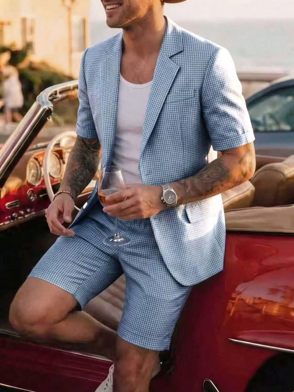 2026 Men European British Plaid Two Piece Suit Slim Fit Business Dinner Formal Casual Matching Outfit Wedding Party Daily Suit S