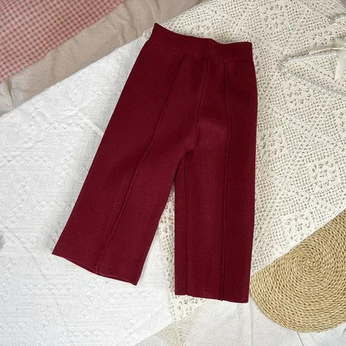 Kids Pants Autumn Childrens Clothing Winter Girls Thick Knitting Wide Leg Trousers Thick Woolen Yarn Straight Casual
