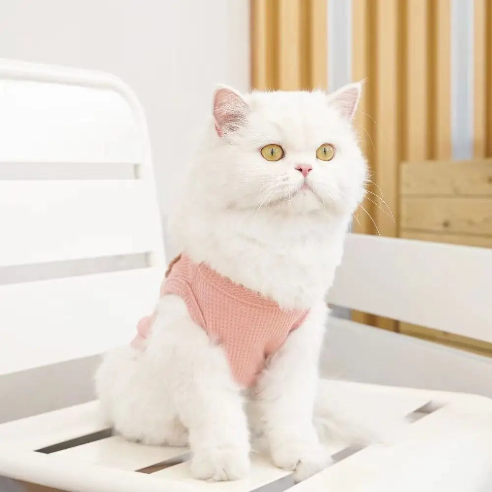 Cute Waffle Dog Clothes Breathable Thin Dog Vest Sweat-absorbent Solid Color Pet Cat Clothing