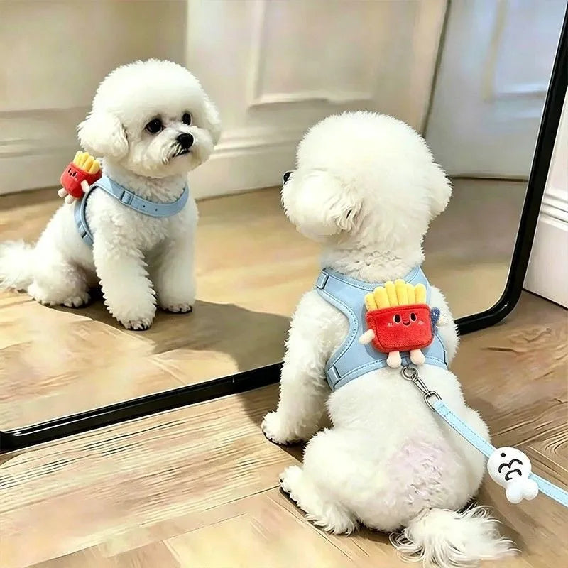 Pet Collars Hamburger Shape Dog Leash Small Dog Cute Chest Back Plush Cartoon Vest Type Dog Walking Leash Puppy Chain Harnesses