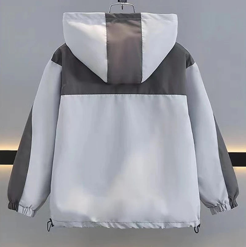 Children Clothing Color Blocking Jacket 2026 Spring Autumn Teen Boys Fashion Zipper Hooded Windbreaker Coat Kids Outewear Tops