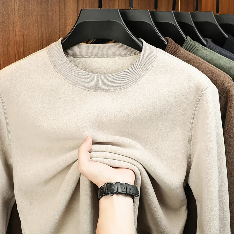 Autumn and Winter Men's Velvet Hoodie Long Sleeve Round Neck Solid Color Fashion Casual Versatile Top