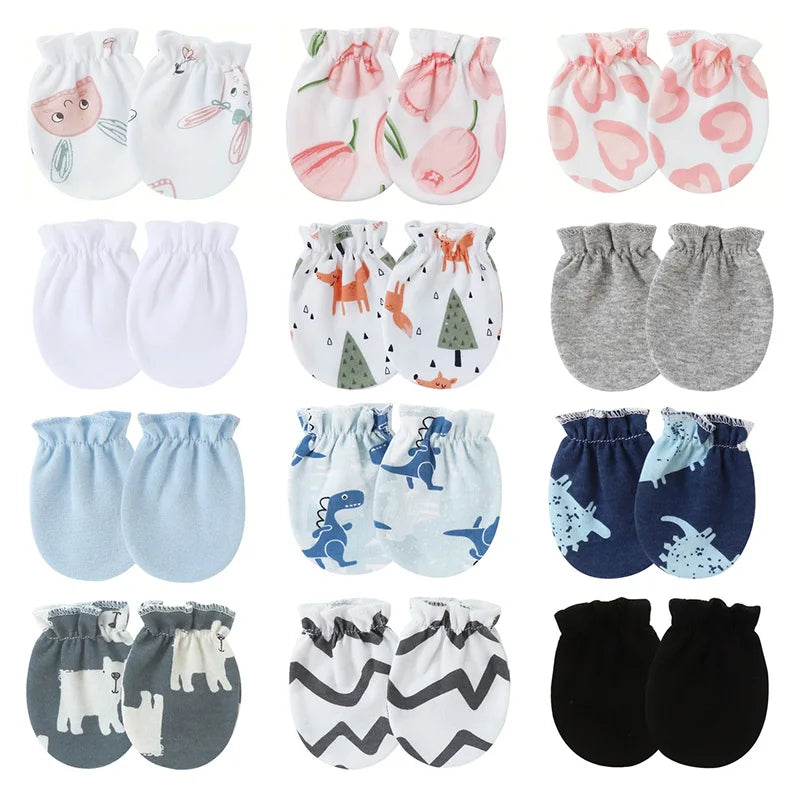 6Pairs/lot Newborn Baby Gloves for Boys Girls Protect Face Cotton Gloves Pink Blue Cartoon Elastic Gloves Infant Gift 0-6Mouth