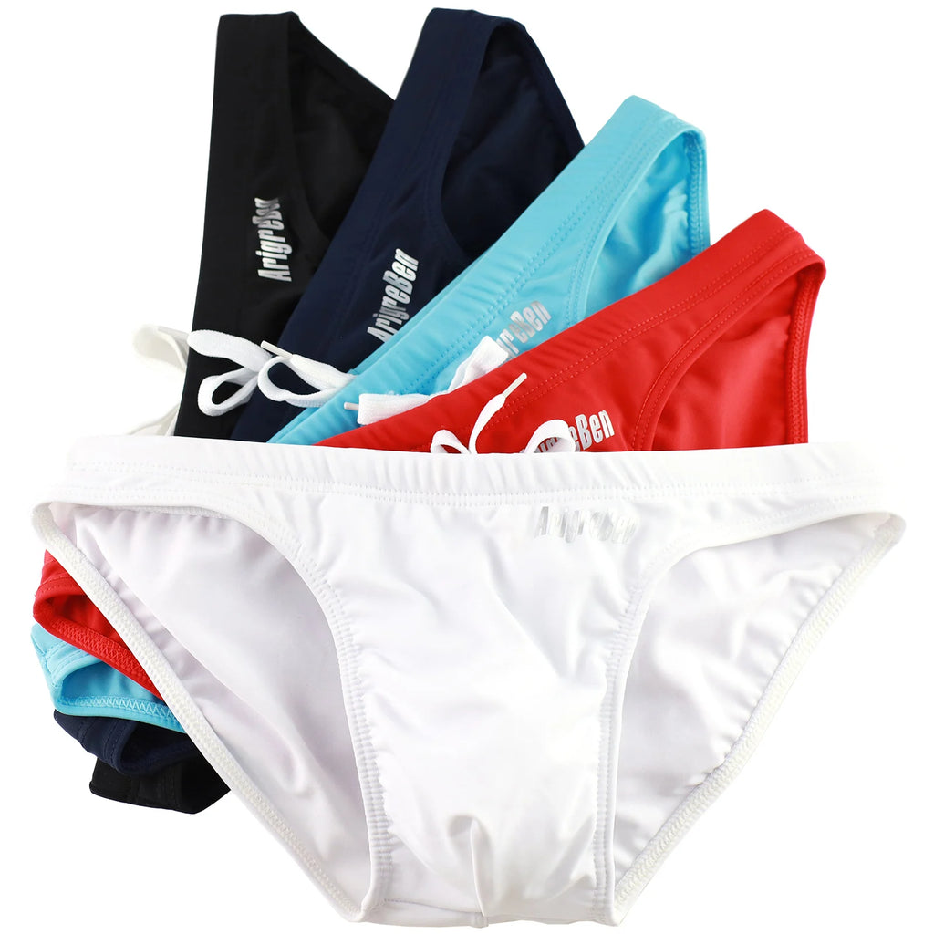 Mens Swimwear Briefs Low-rise Drawstring Beach Undederwear Quick-drying Bathing Shorts Solid Color Swimsuit Man Sexy Beachwear