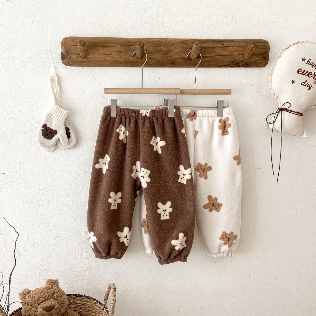 Children Cute Pajamas Pants Autumn Winter Plush Pants Loose Versatile Pants Baby Boys Girls Velvet Pants Toddler Home Clothes