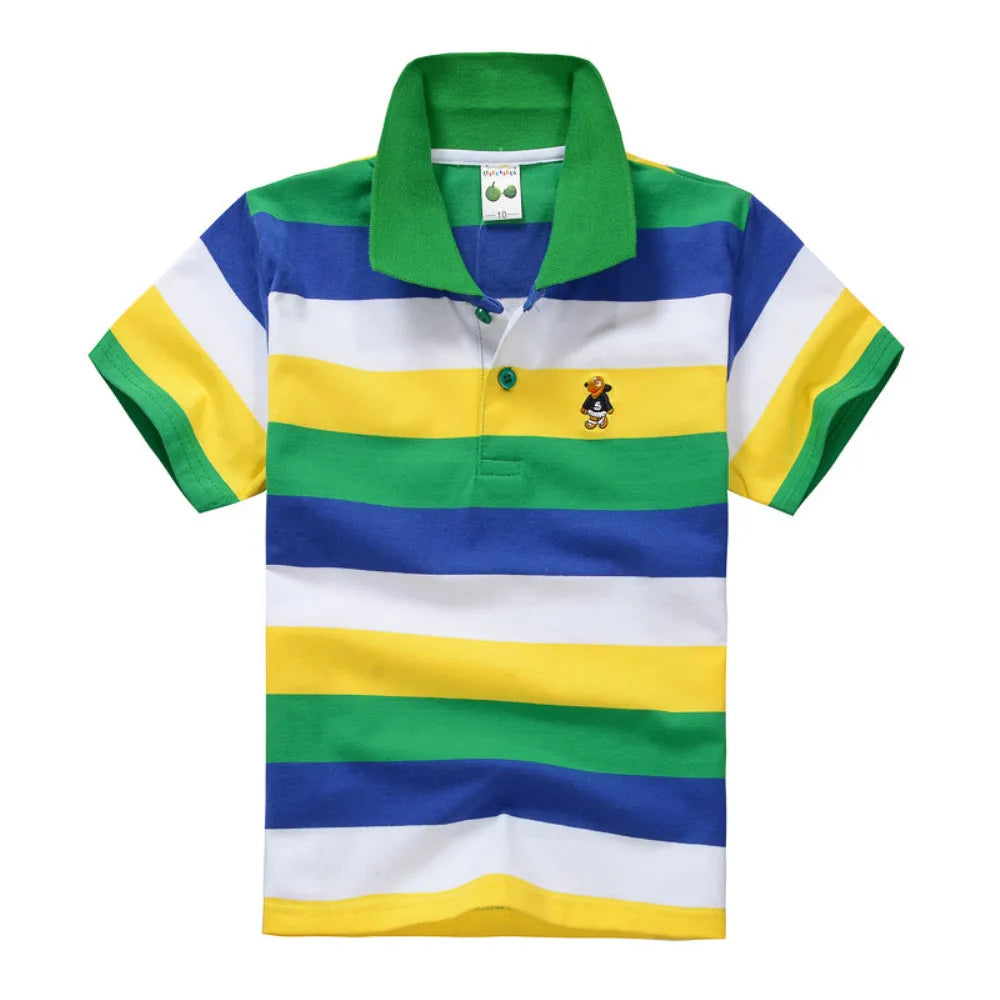 Kids Polo Shirts Summer Children's Short Sleeve Boys Top Polo Shirt Color Striped 2Y-12Y Teens Cotton Girls School Shirts