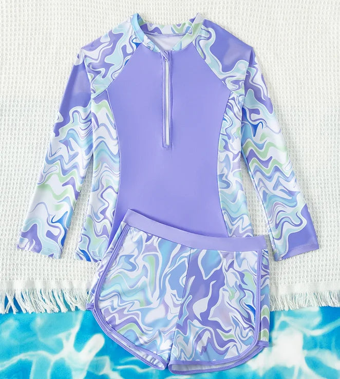 Bathing Suit With Short Toddler Girls Long Sleeve Swimsuits Swimwear Little Girls Swimsuits 2 Pieces Kid купальник для девочки