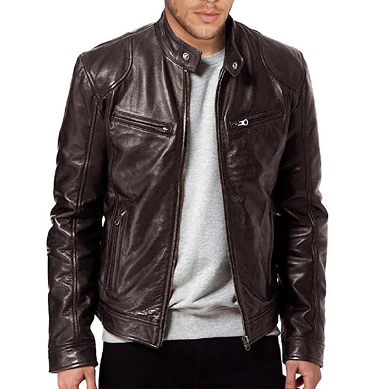 New Leather Jackets Man Bomber Motorcycle Biker Pu Leather Coat Spring Casual Loose Fit Faux Jacket Anti-wind Leather Coat Male