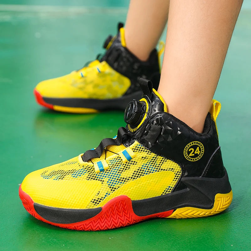 Yellow Children's Basketball Shoes Mesh Breathable Sports Shoes For Teenagers Non-Slip Wear-Resistant Basketball Sneakers Kids