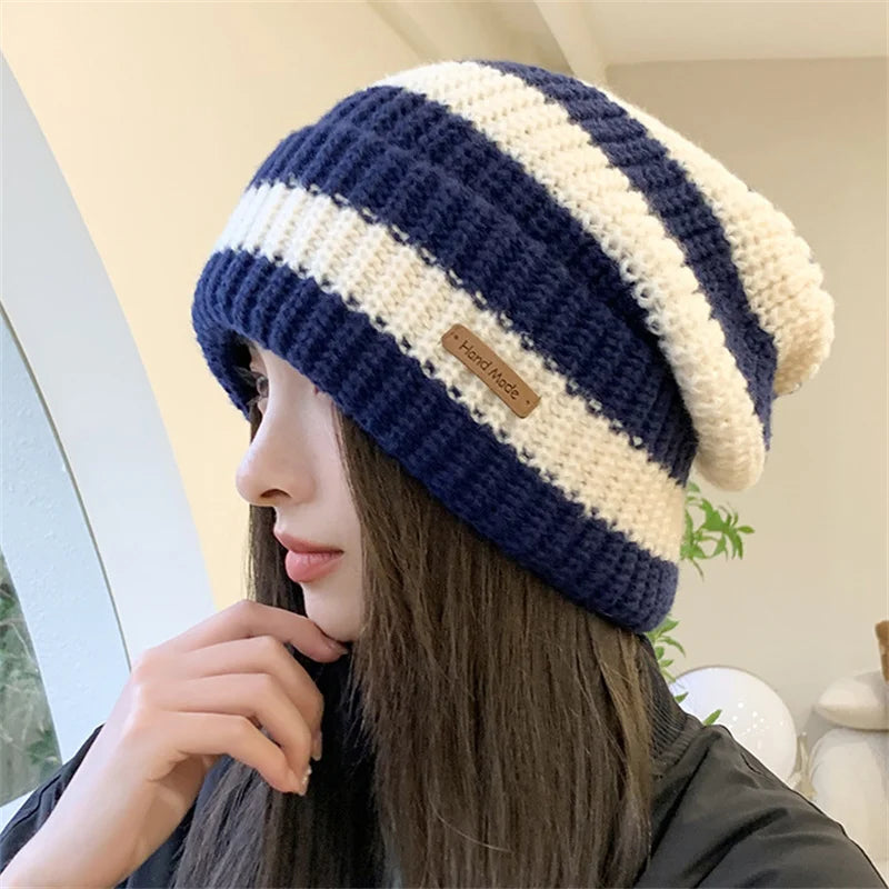 NEW Winter Warm Hats For Women Casual Stacking Knitted Bonnet Caps Men Hats Stripe Hip Hop Unisex Female Beanies