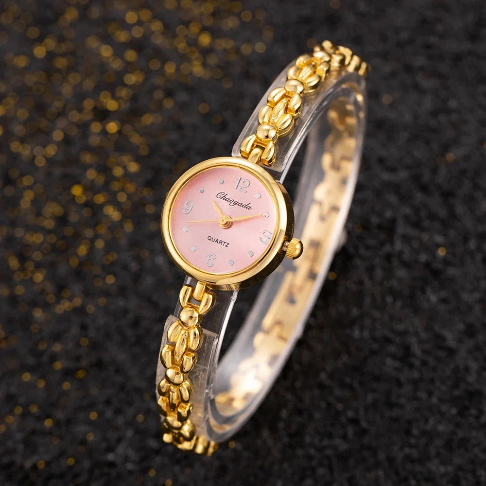 Vintage Gold Ladies Bracelet Watches Elegant Small Dial Quartz Wristwatch for Woman Fashion Simple Women Watch Relogio Feminino