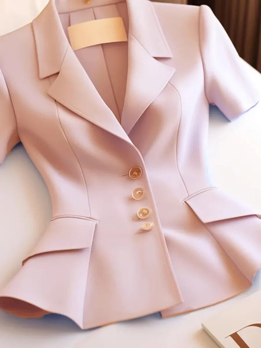 French High-end Suit Women Coat Summer New Luxury Fashion Waist Cinching Slimming Commuter Short Sleeve Pink Blazer Women Tops