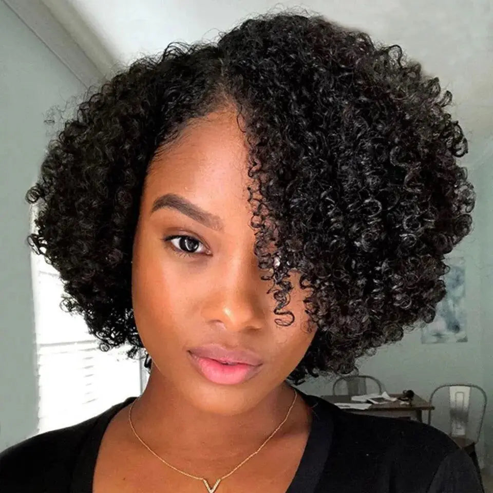 Kinky Curly Wigs Human Hair  Side Part Afro Kinky Curly Wigs for Black Women  Pixie Cut Curly Wigs Human Hair 100% Full Machine